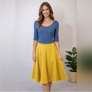 LulaRoe Blue and Mustard Amelia Dress